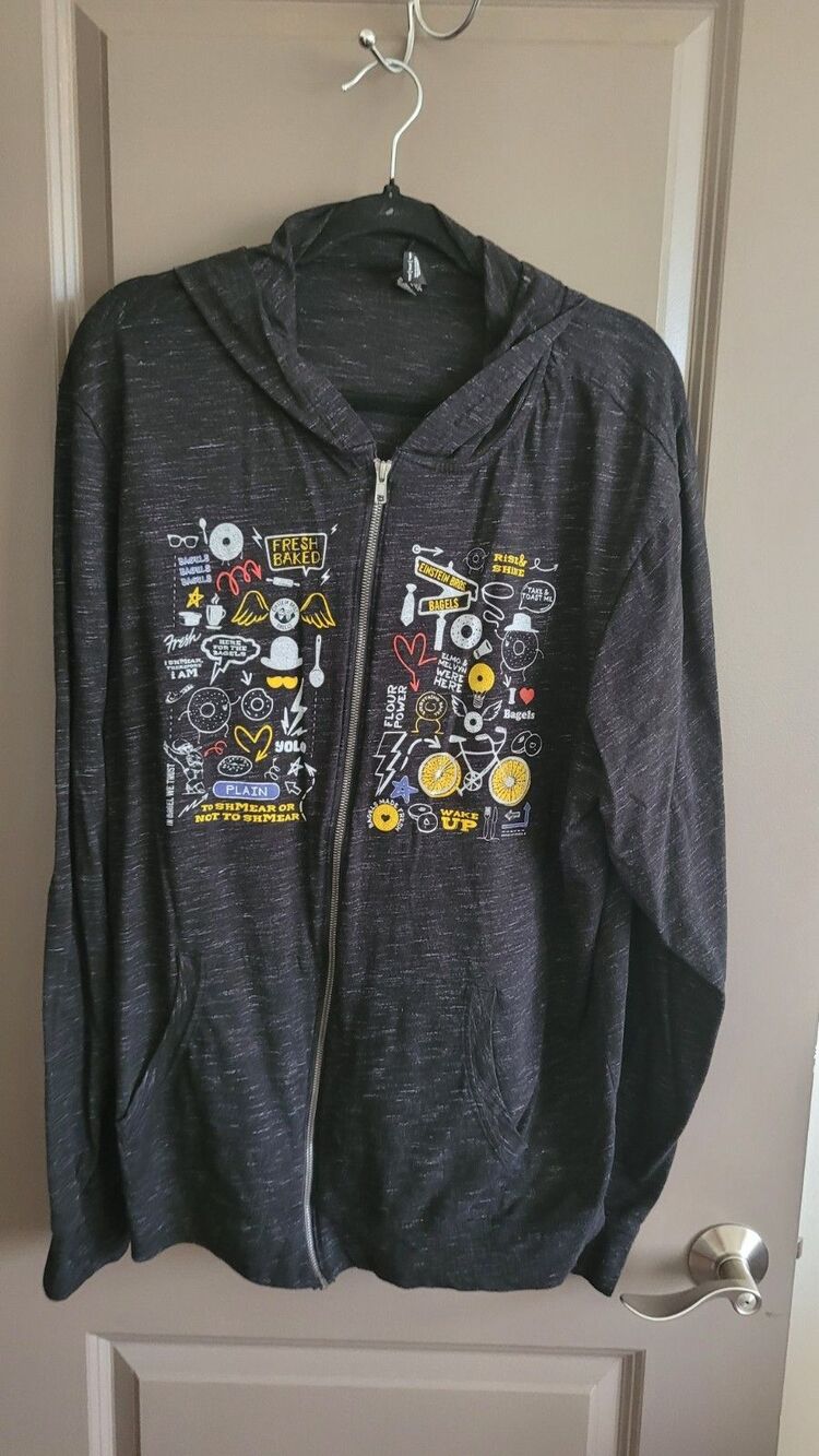 District Einstein Bros 2XL Hoodie Sweatshirt Lightweight Zip up Gray Graphic
